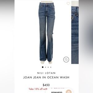 Nili Lotan brand new Joan jeans in ocean wash size 28